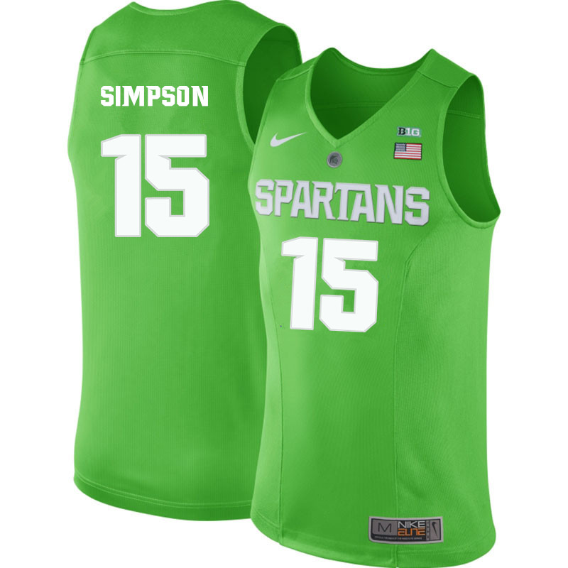 Men #15 Ralph Simpson Michigan State Spartans College Basketball Jerseys-Apple Green